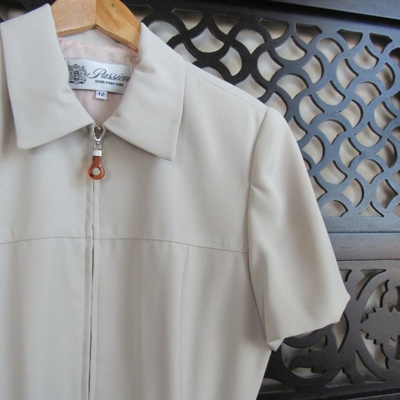 VINTAGE 90s DESIGNER FASHION BELTED ZIP TOP SUIT BLAZER Tortoise Accents Size-12 - Picture 8 of 12